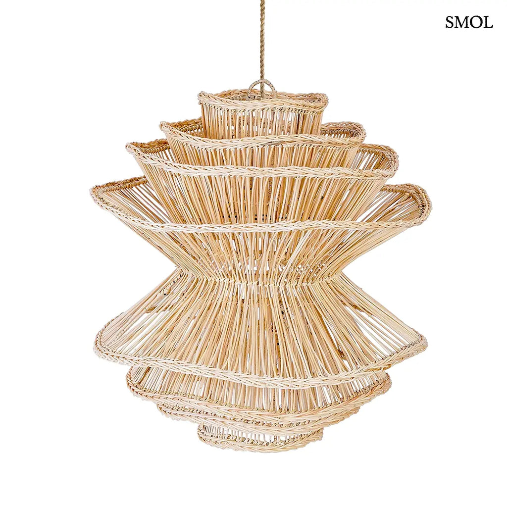Gomba formájú natúr rattan függőlámpabúra, L méret, 55×63 cm, fehér háttérrel