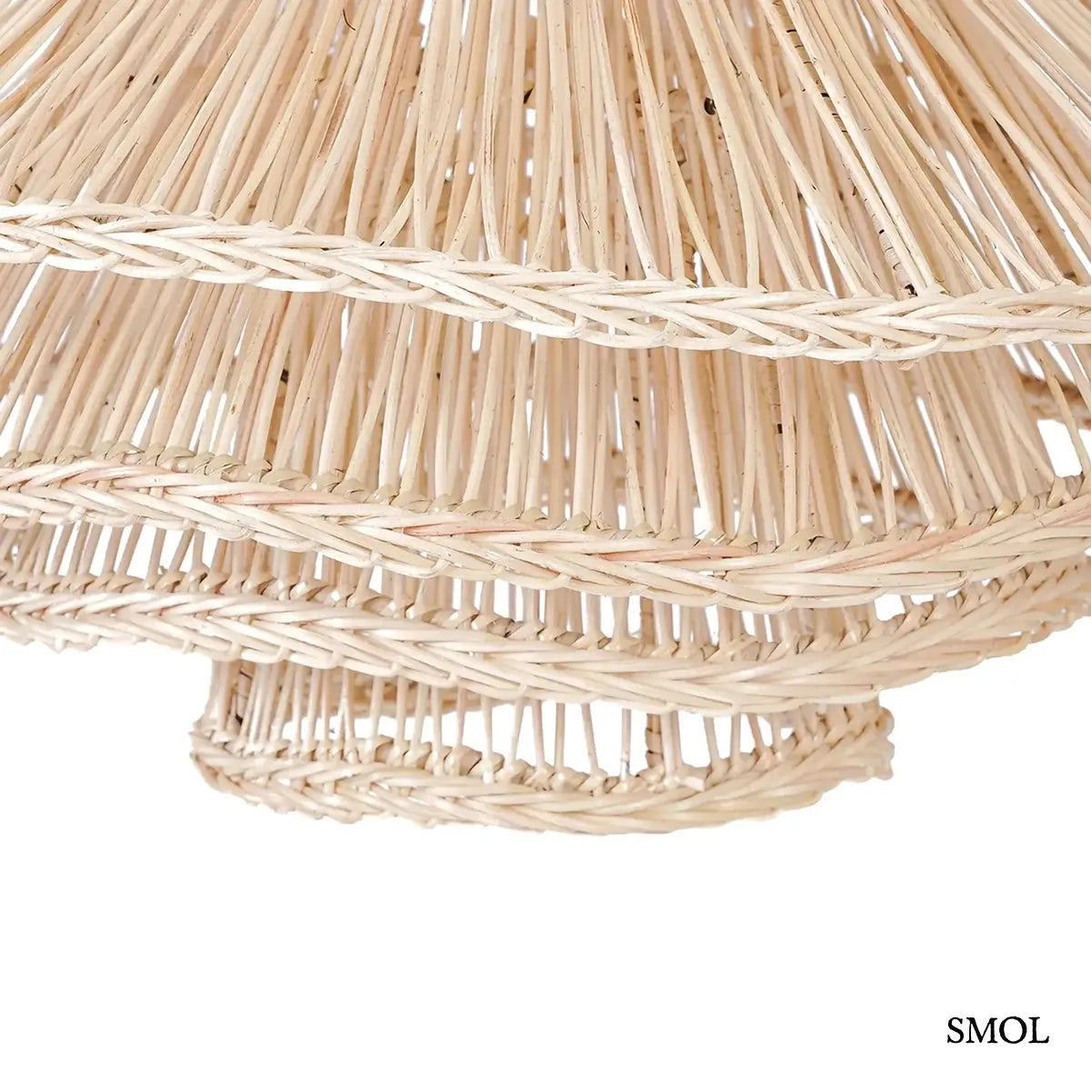 Gomba formájú natúr rattan függőlámpabúra, L méret, 55×63 cm, alsó rész nagyítva