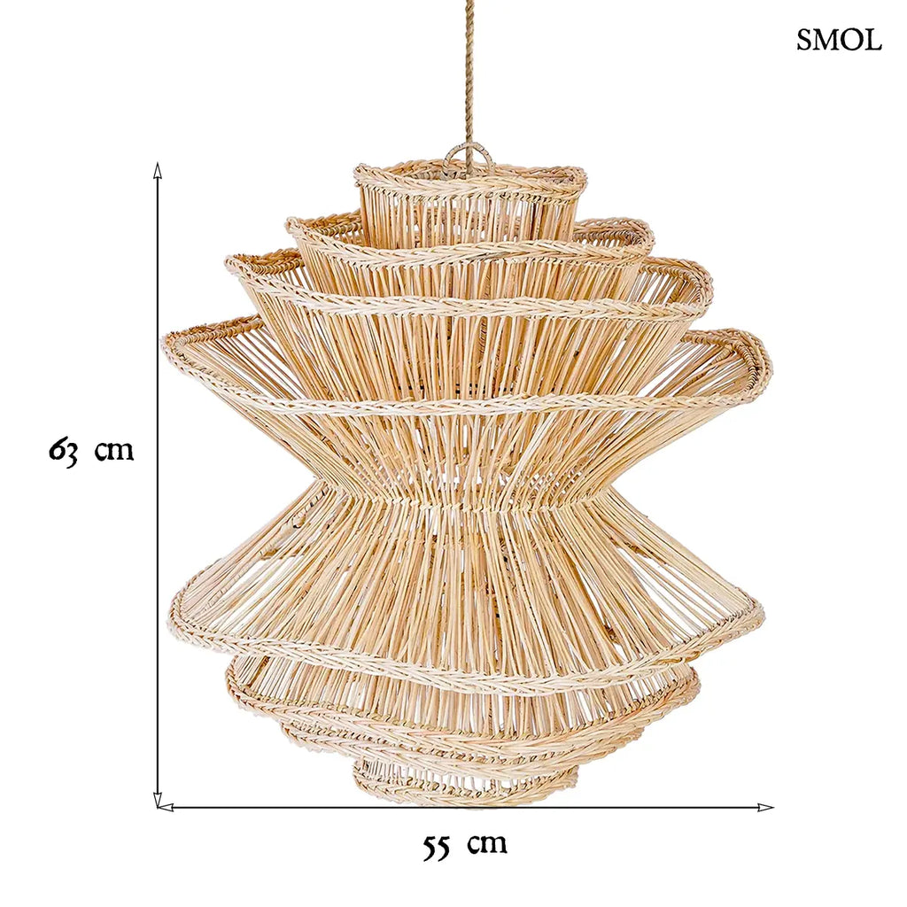 Gomba formájú natúr rattan függőlámpabúra, L méret, 55×63 cm, méretekkel
