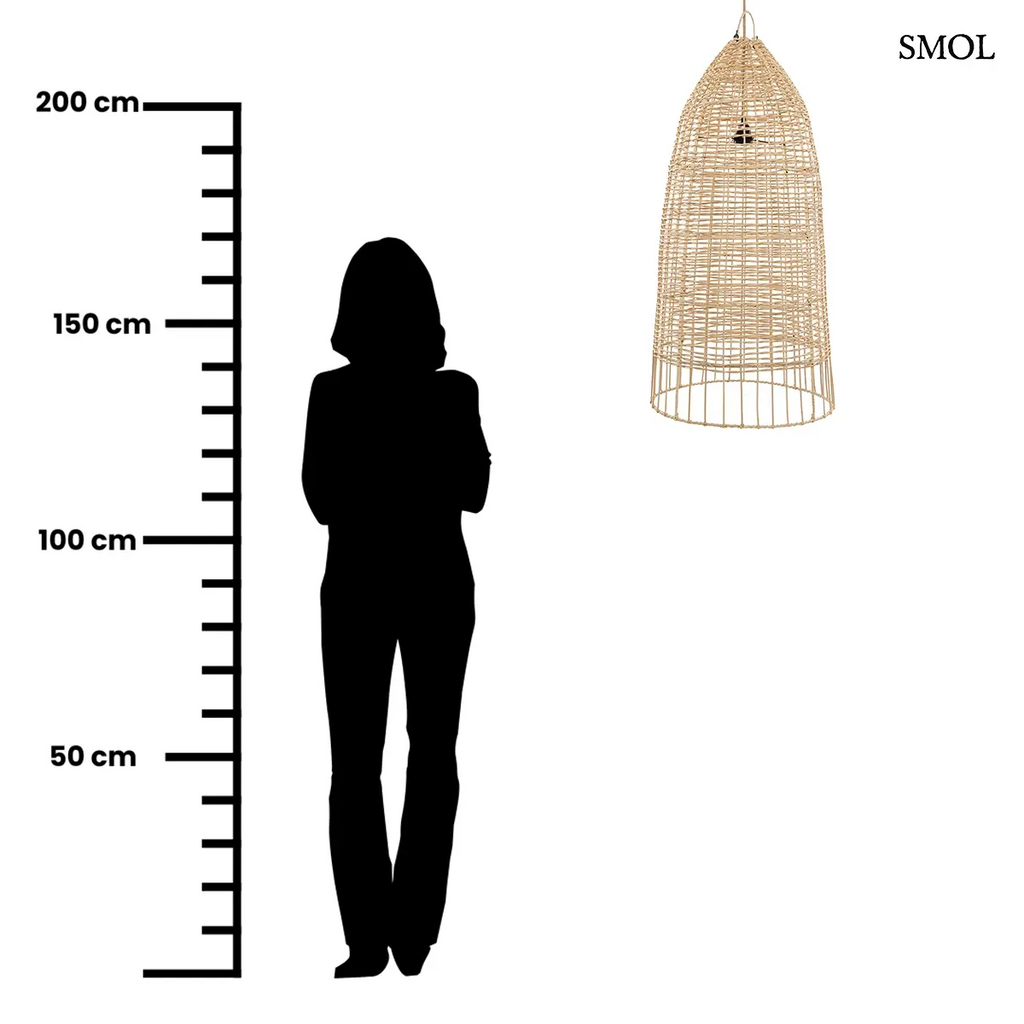 Natúr hengeres rattan függőlámpabúra, L méret, 45×90 cm, méretarányosan