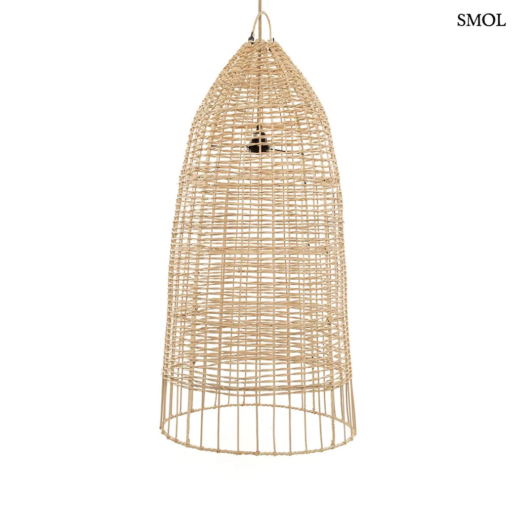 Natúr hengeres rattan függőlámpabúra, L méret, 45×90 cm, fehér háttérrel