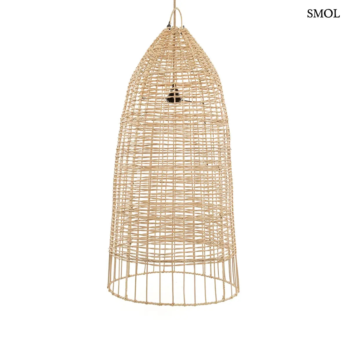 Natúr hengeres rattan függőlámpabúra, L méret, 45×90 cm, fehér háttérrel