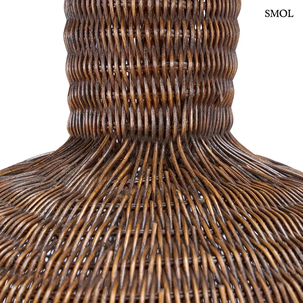 Sötét dió rattan függőlámpabúra kupolás formával, 100×84 cm,  elszűkülő rész nagyítva