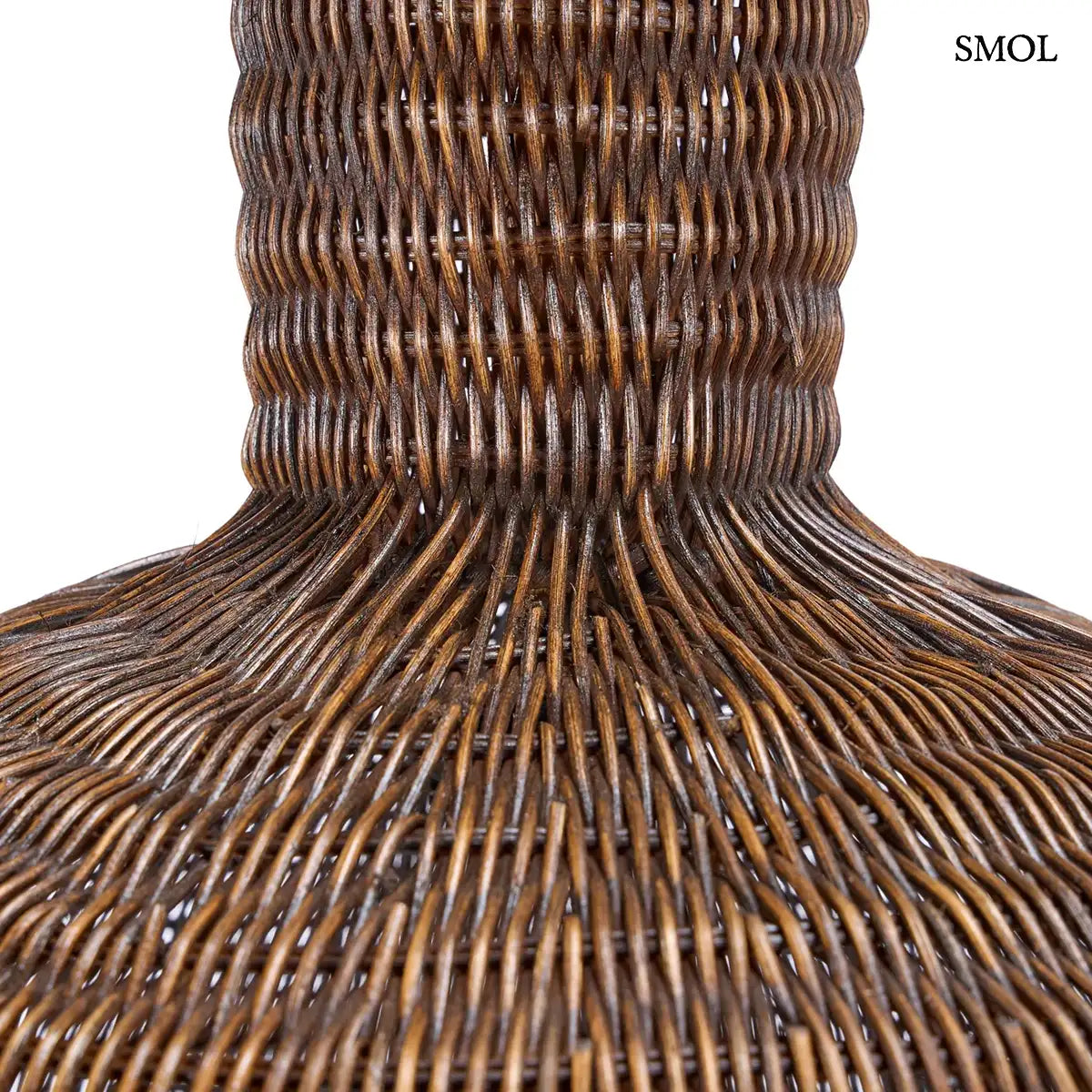 Sötét dió rattan függőlámpabúra kupolás formával, 100×84 cm,  elszűkülő rész nagyítva