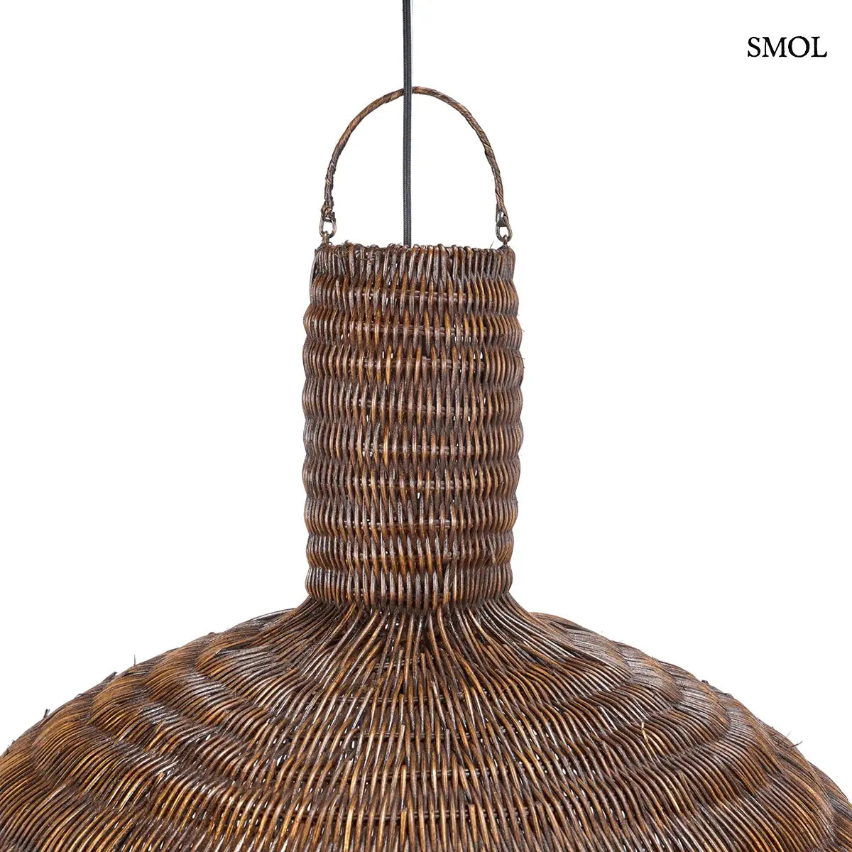 Sötét dió rattan függőlámpabúra kupolás formával, 100×84 cm, akasztó nagyítva