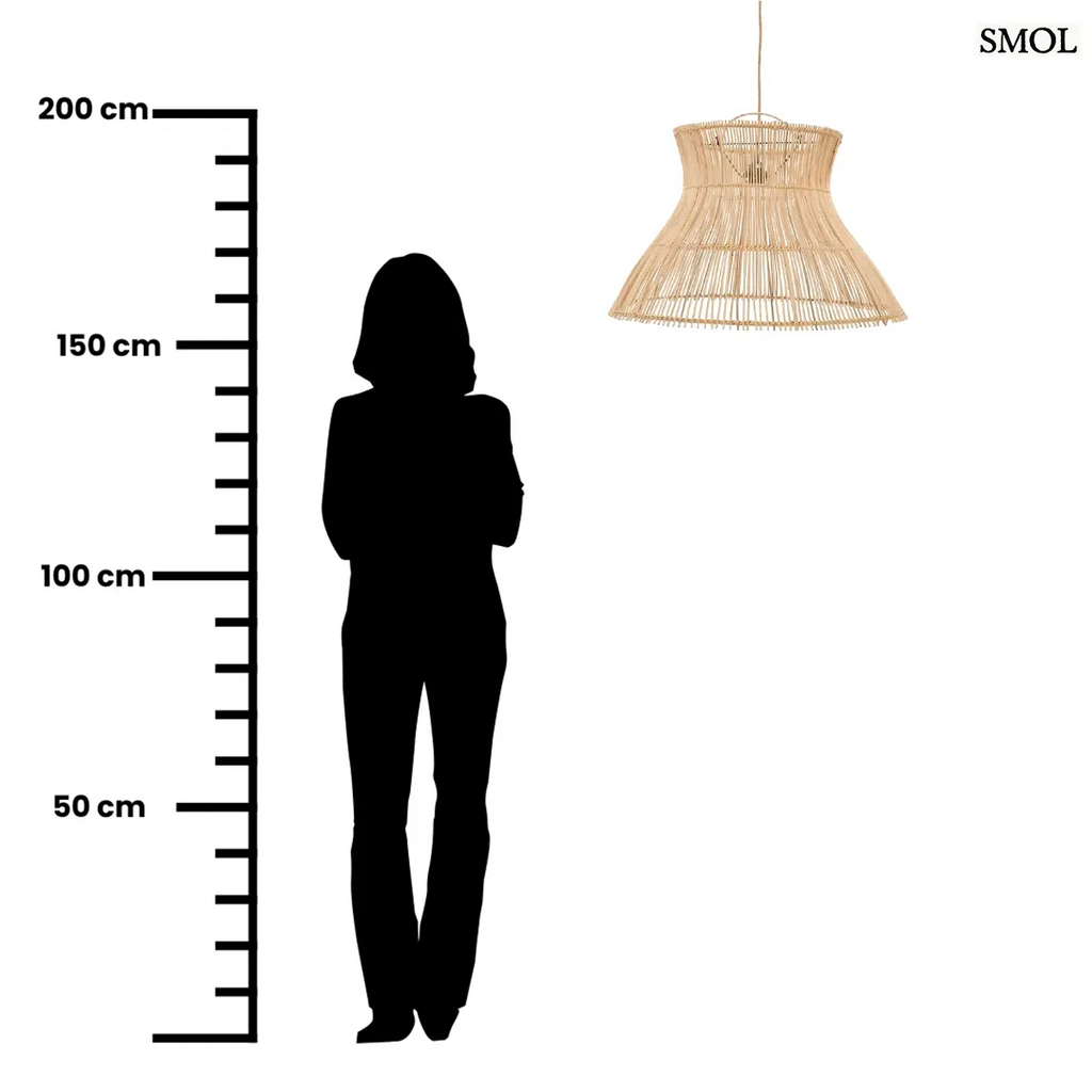 Kúpos natúr rattan függőlámpabúra, kézzel fonva, méretarányosan