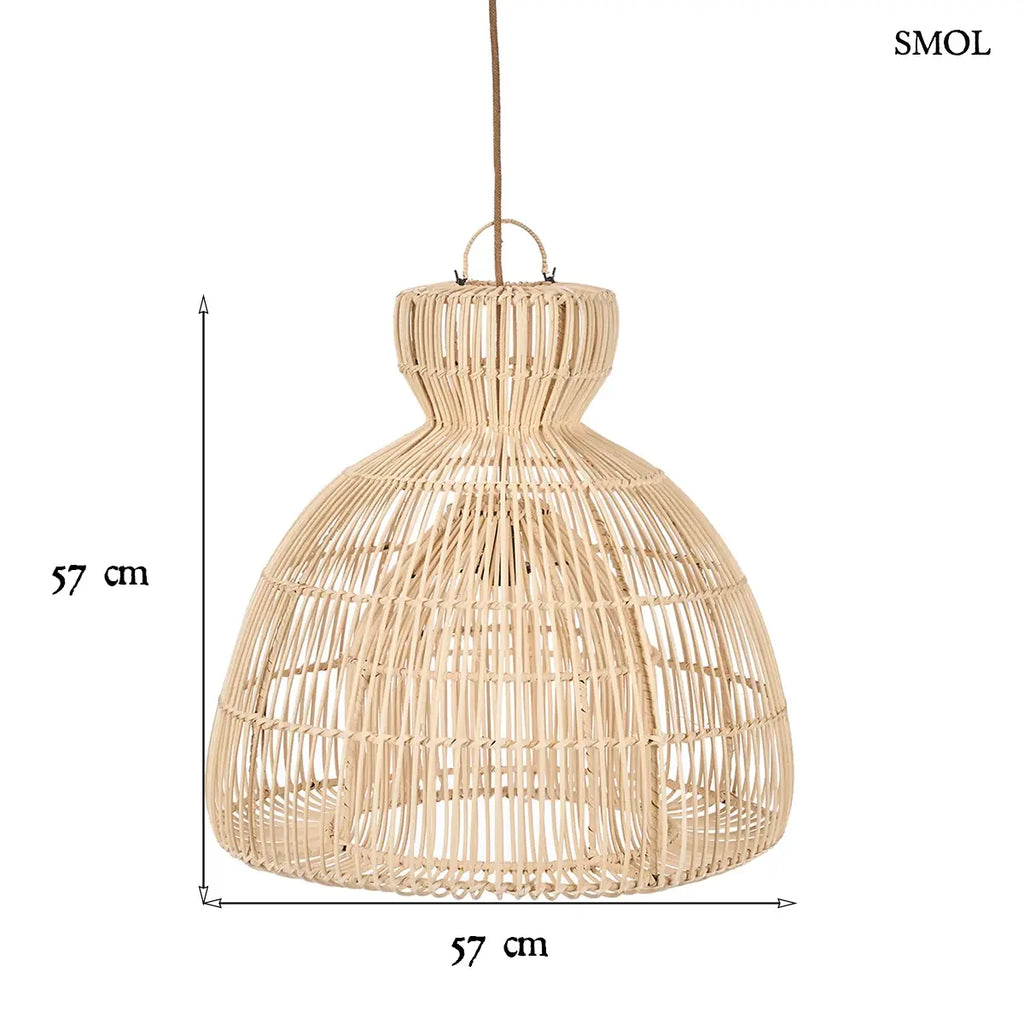 Natúr rattan függőlámpabúra harang formával, M méret, 57 cm, méretekkel