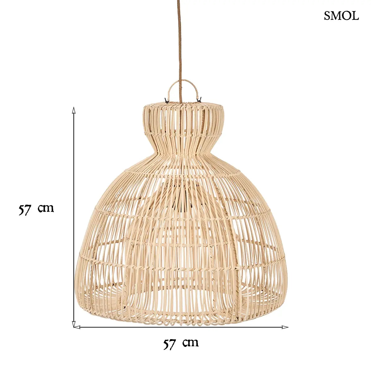 Natúr rattan függőlámpabúra harang formával, M méret, 57 cm, méretekkel