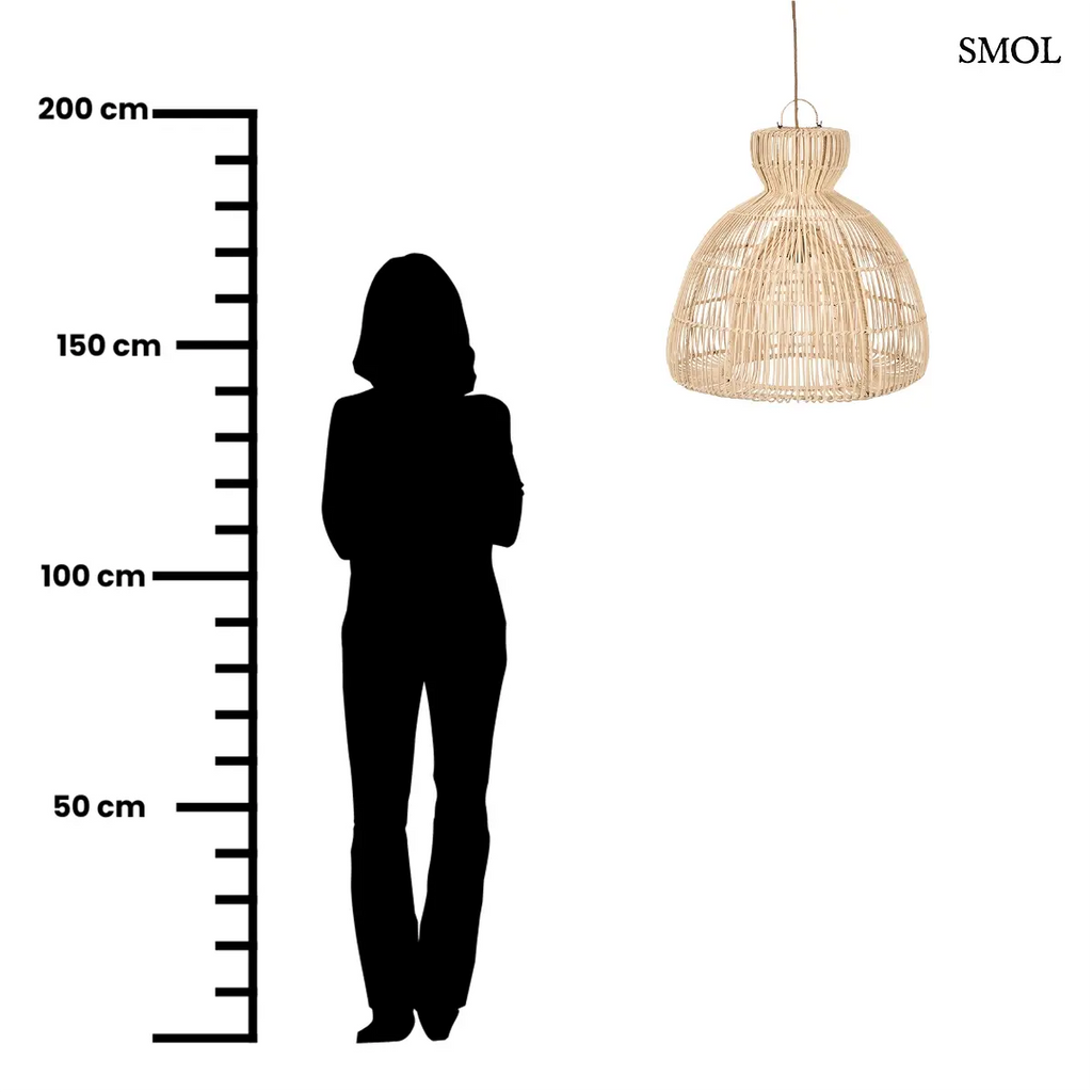 Natúr rattan függőlámpabúra harang formával, M méret, 57 cm, méretarányosan