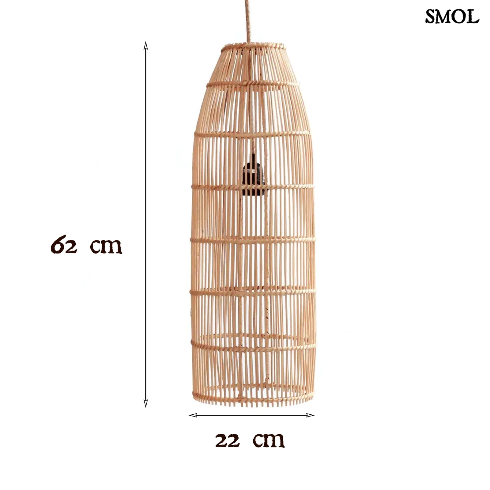 Rattan függőlámpaernyő, 62 cm | FISH TRAP | SMOL - méretekkel