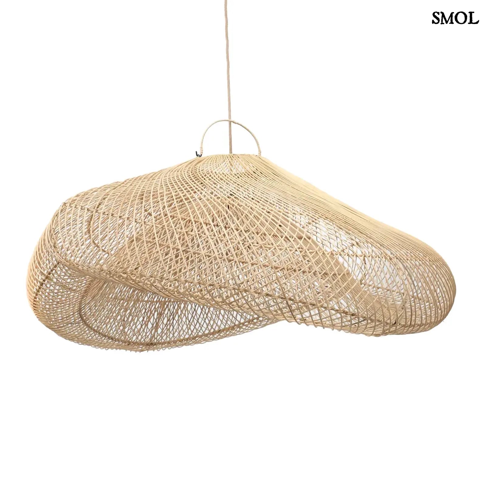 Natúr színű, XXL méretű rattan függőlámpaernyő, oldalról
