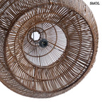 Sötét dió árnyalatú, kézzel szőtt rattan függőlámpaernyő légies, gömbölyded formával alulról