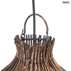 Sötét dió árnyalatú, kézzel szőtt rattan függőlámpaernyő légies, gömbölyded formával, akasztóval