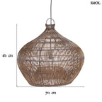 Sötét dió árnyalatú, kézzel szőtt rattan függőlámpaernyő légies, gömbölyded formával méretekkel