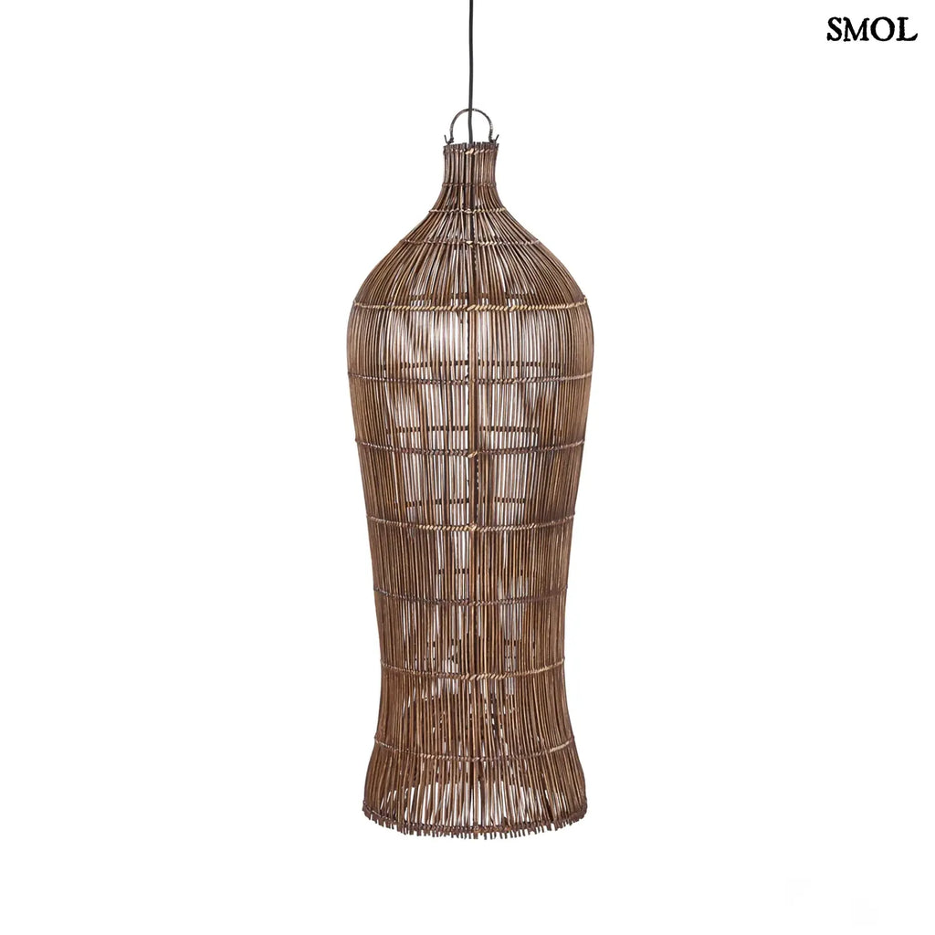 Rattan függőlámpaernyő Tower XL, sötét dió, kézzel szőtt, fehér háttérrel