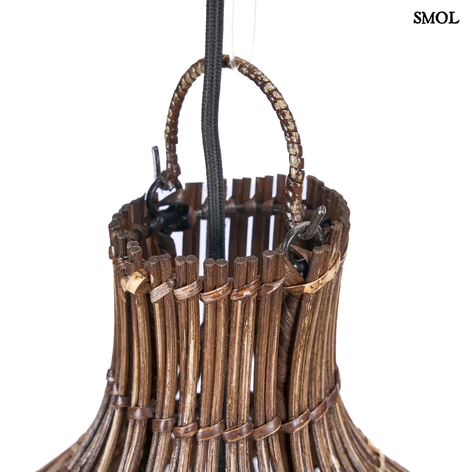 Rattan függőlámpaernyő Tower XL, sötét dió, kézzel szőtt, akasztó nagyítva