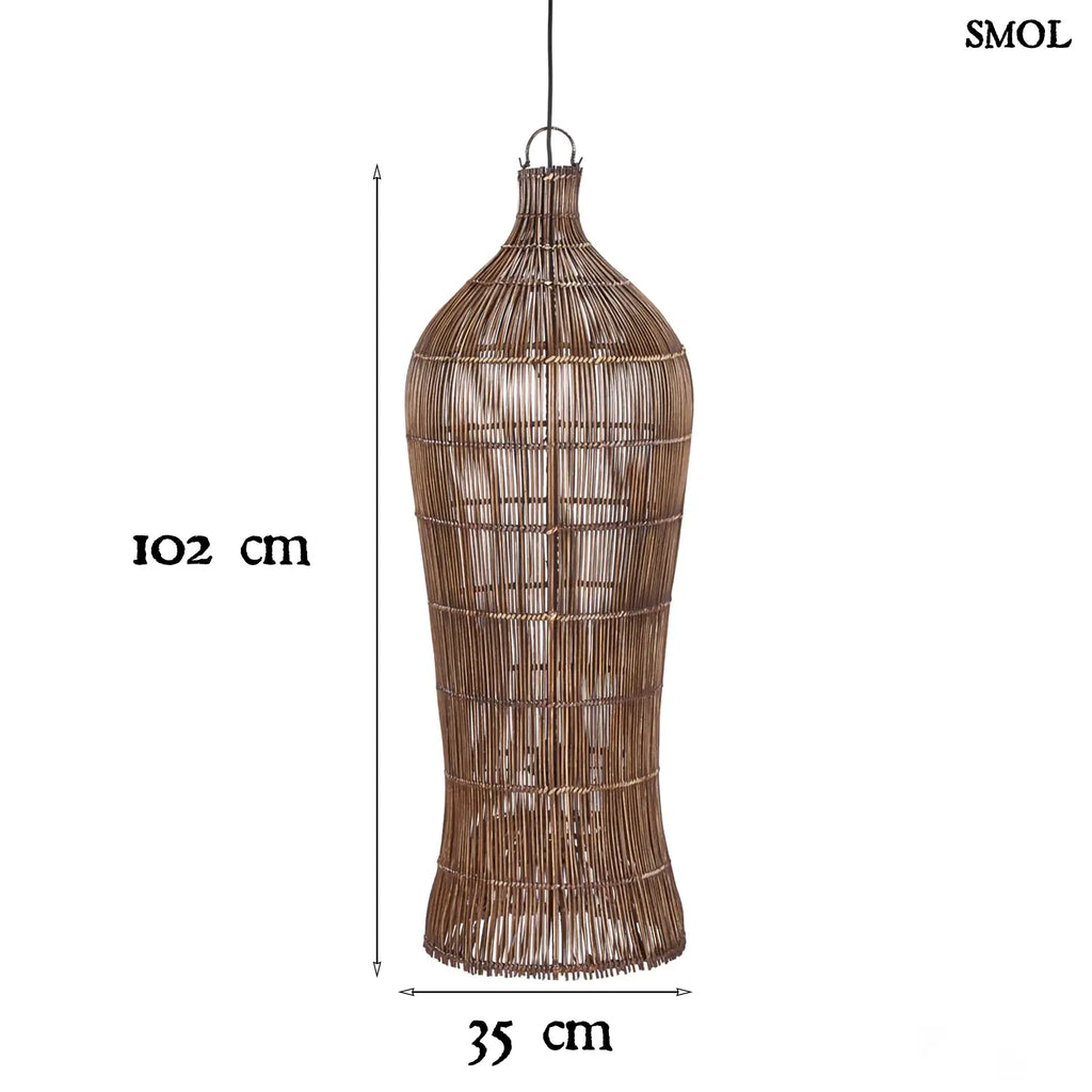 Rattan függőlámpaernyő Tower XL, sötét dió, kézzel szőtt, méretekkel