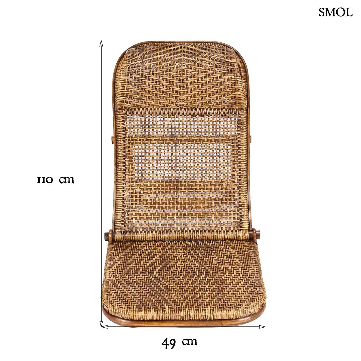 Ergonomikus kialakítású sötét dió rattan pihenőfotel, méretekkel