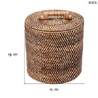 Kézzel font natúr barna rattan tároló kosár tetővel és fogantyúval, méretekkel