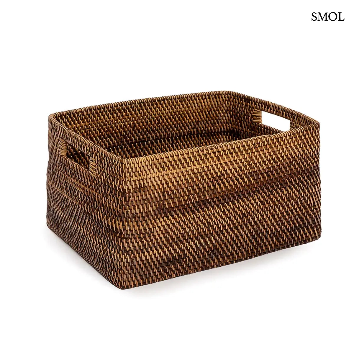 Natúr barna szögletes rattan tárolókosár, M méret, 36×18 cm, fehér háttérrel