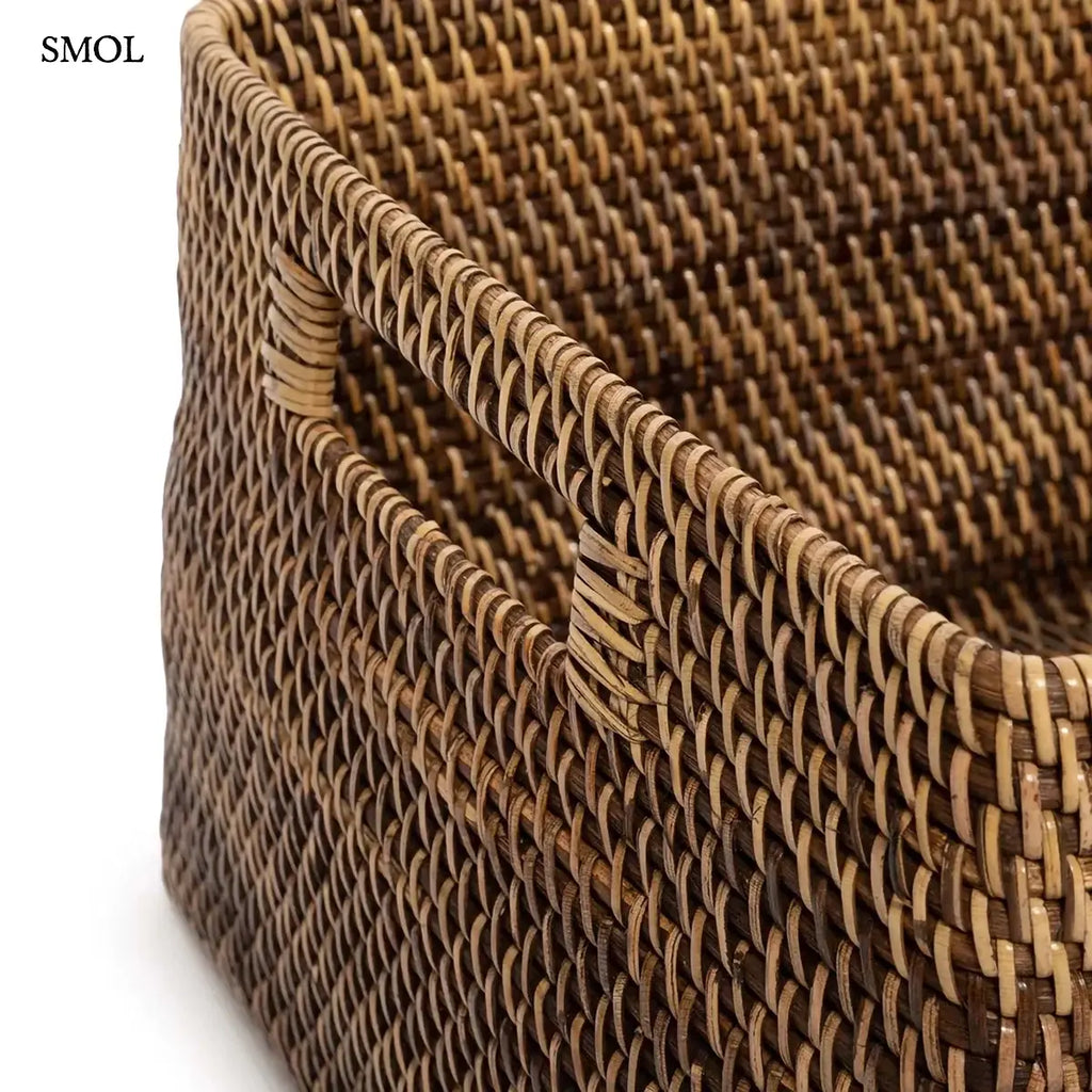 Natúr barna szögletes rattan tárolókosár, M méret, 36×18 cm, fogantyú nagyítva