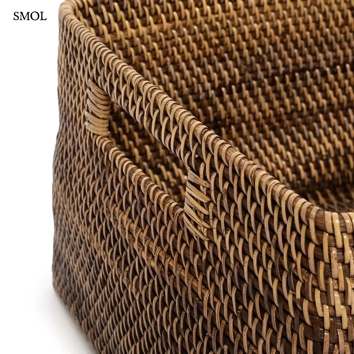 Natúr barna szögletes rattan tárolókosár, M méret, 36×18 cm, fogantyú nagyítva
