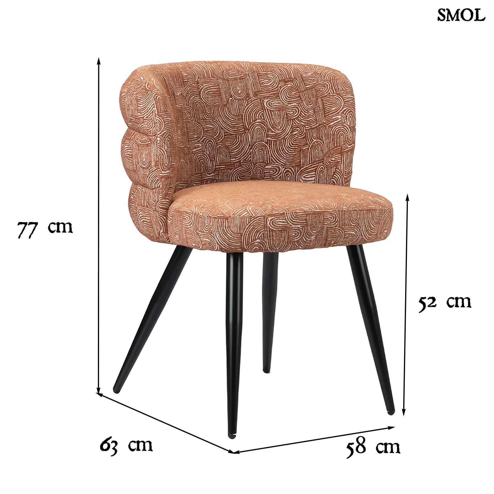 SAFIYA TERRACOTTA, 2 db kárpitozott étkezőszék - smol.hu  - méretekkel