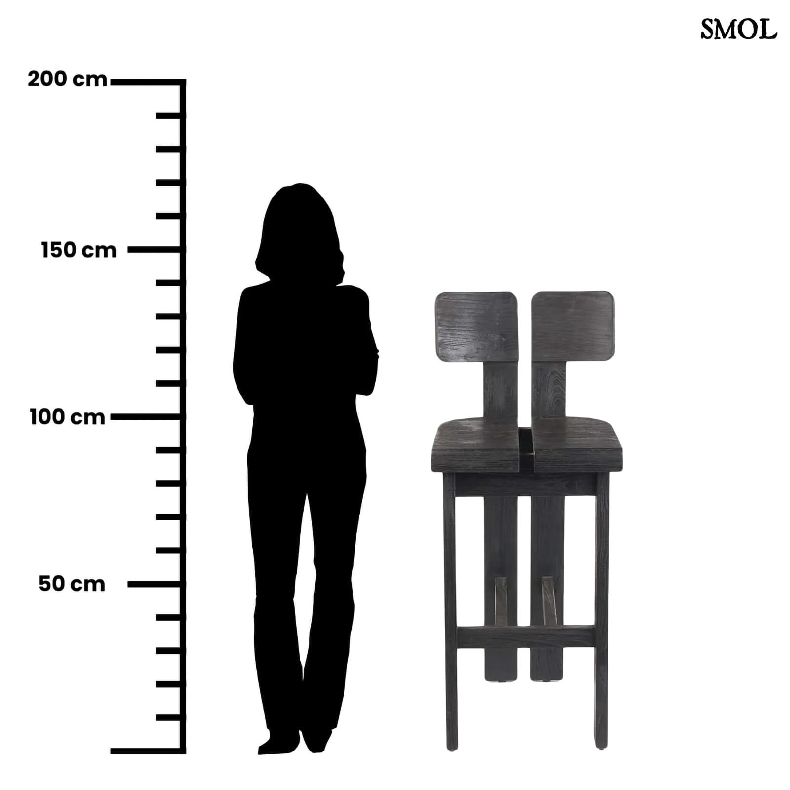 SAMA SAMA, fekete fa bárszék, 108 cm - smol.hu - méretarányosan