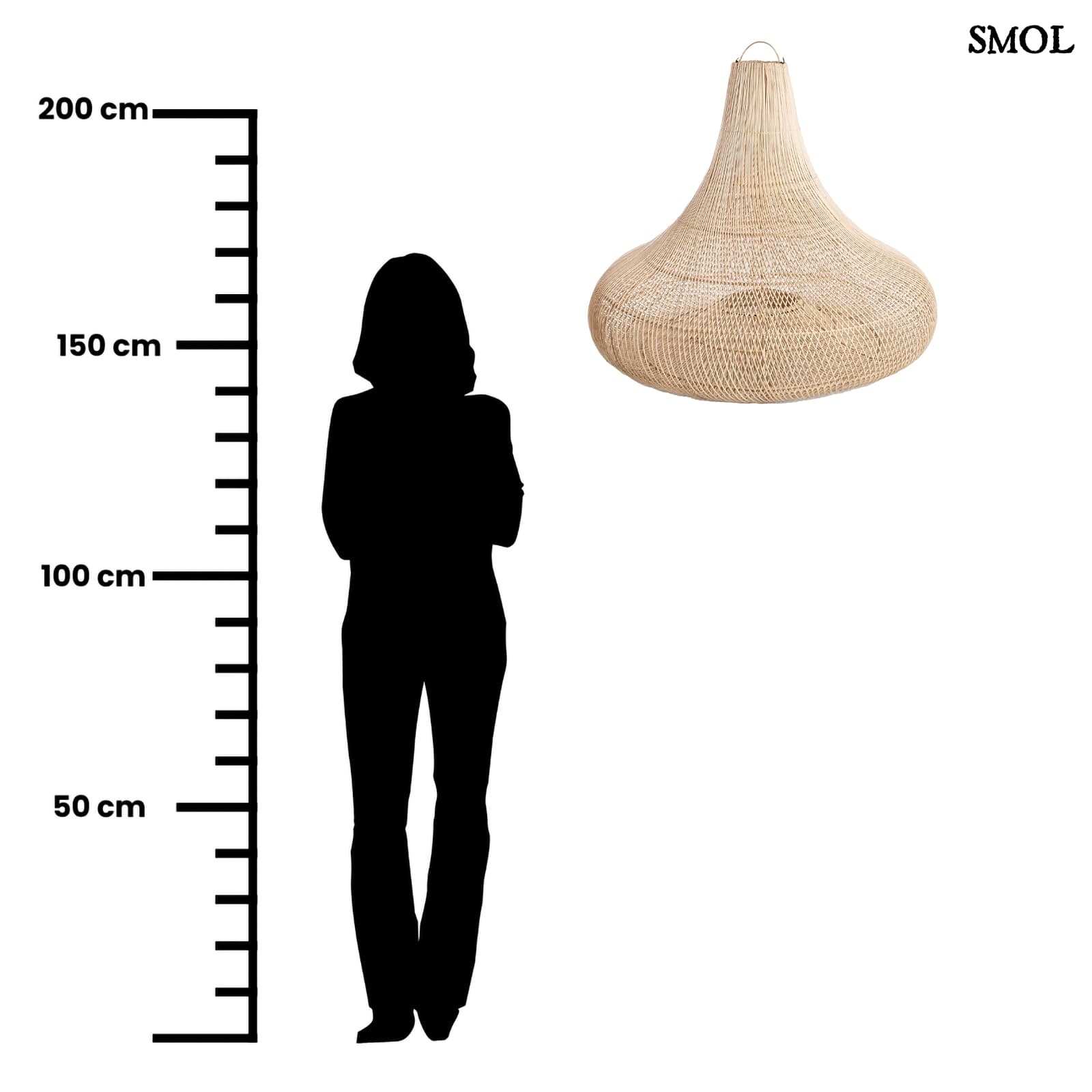 SHALA, nagyméretű rattan függőlámpaernyő, ⌀77 cm - smol.hu - méretarányosan