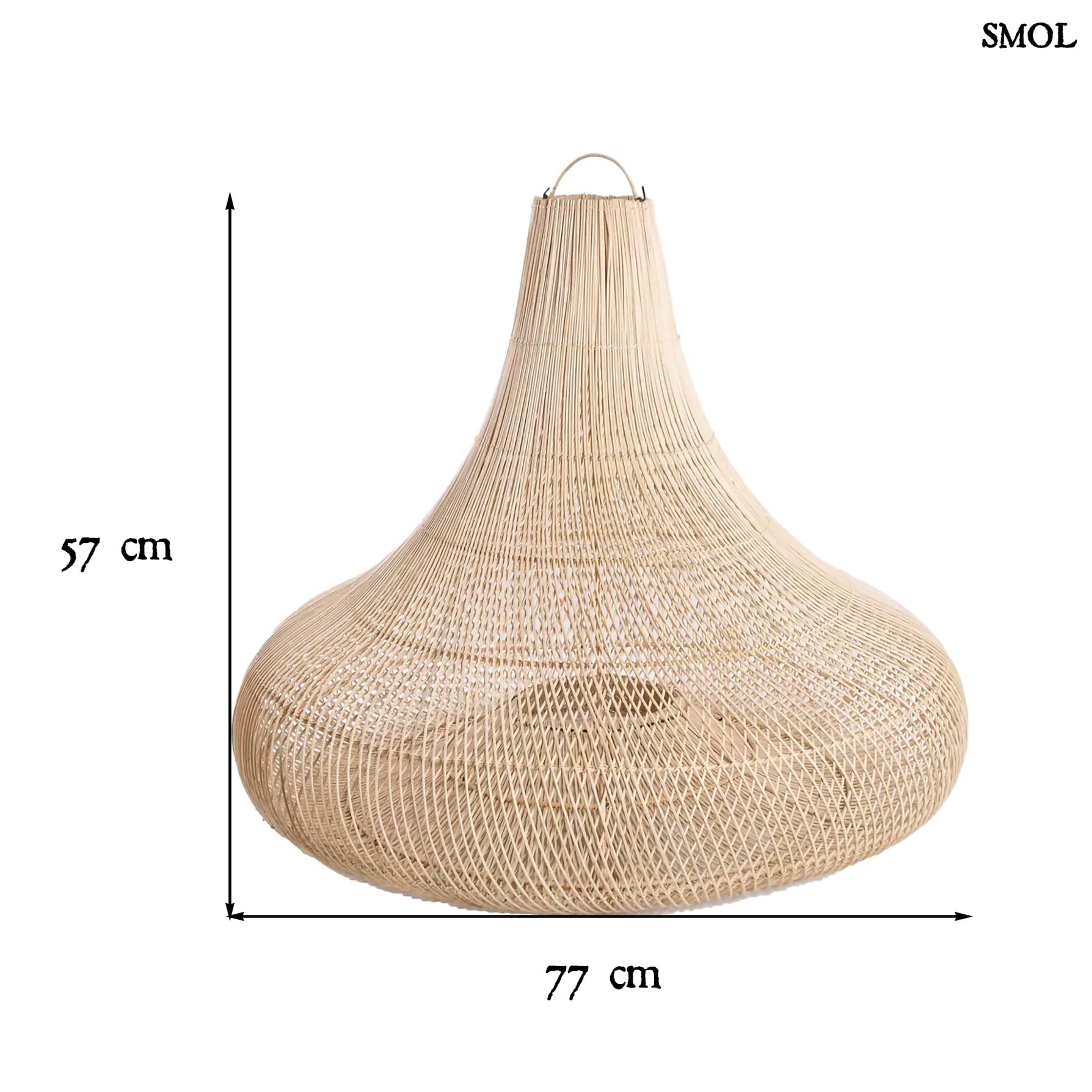 SHALA, nagyméretű rattan függőlámpaernyő, ⌀77 cm - smol.hu - méretekkel