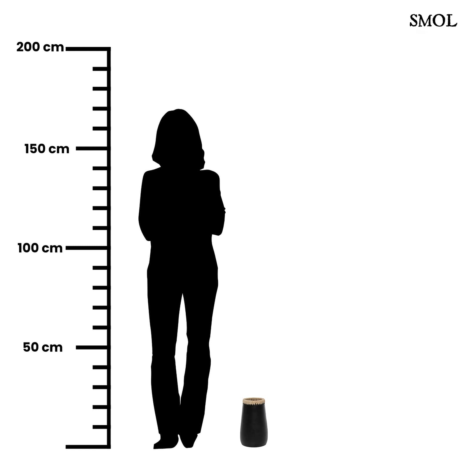 SNEAKY, fekete, terrakotta váza raffiával, 22 cm - smol.hu - méretarányosan