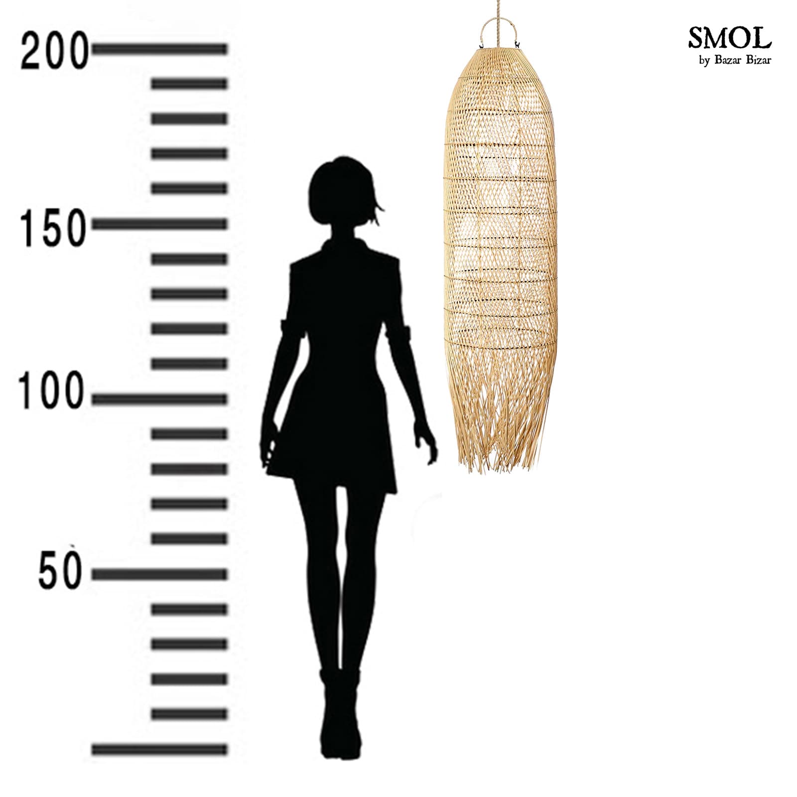 smol.hu-SQUID, rattan függőlámpa, 110 cm méretarányosan
