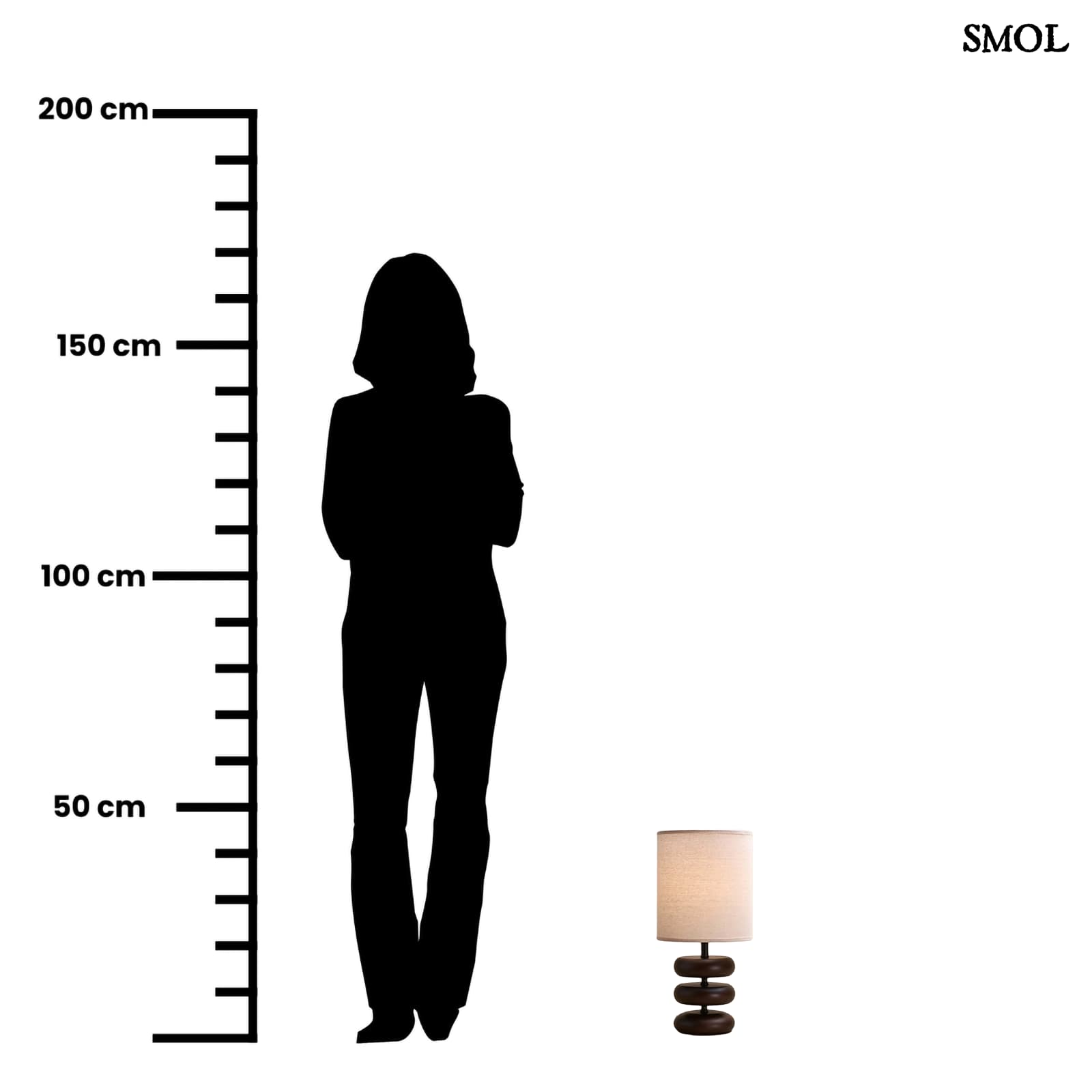 Sötétbarna Fa Asztali Lámpa Len Lámpaernyővel | LARA DARK | SMOL - méretarányosan