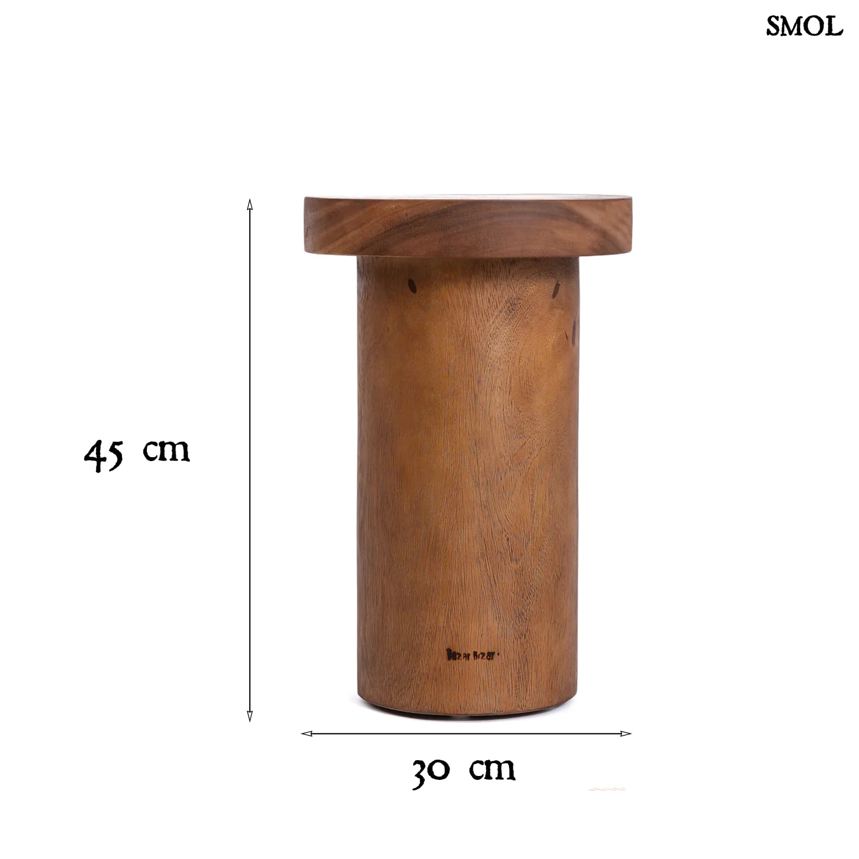 Suarfa Kisasztal Tömör Fából, 45 cm | INTI | SMOL - méretekkel