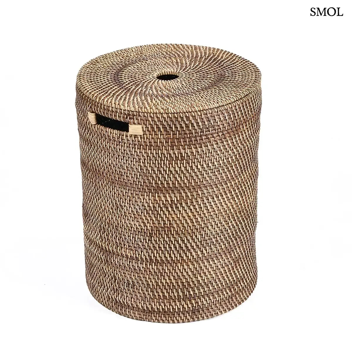 LAUNDRILLA barna, kézzel font, fedeles, fogantyús rattan szennyeskosár, fehér háttérrel