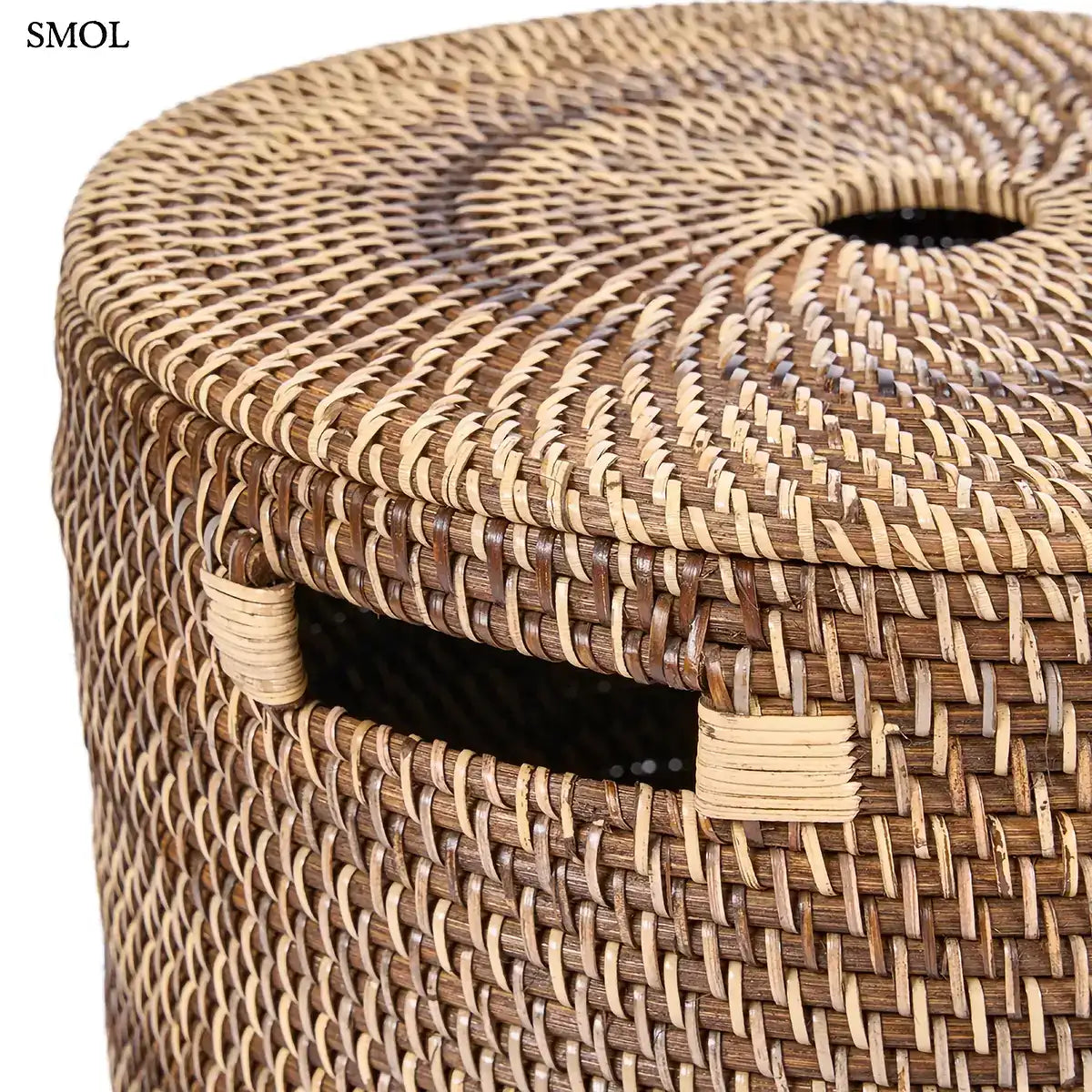 LAUNDRILLA barna, kézzel font, fedeles, fogantyús rattan szennyeskosár, fogantyú nagyítva
