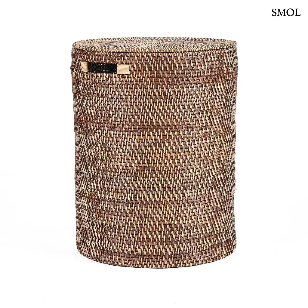 LAUNDRILLA barna, kézzel font, fedeles, fogantyús rattan szennyeskosár, oldalról