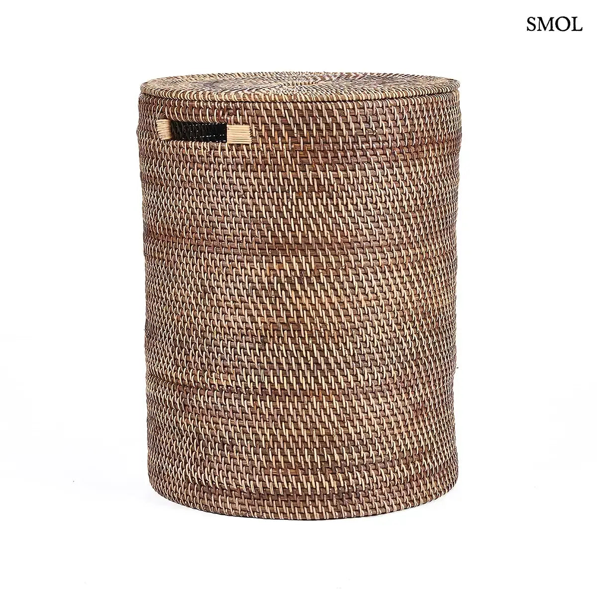 LAUNDRILLA barna, kézzel font, fedeles, fogantyús rattan szennyeskosár, oldalról