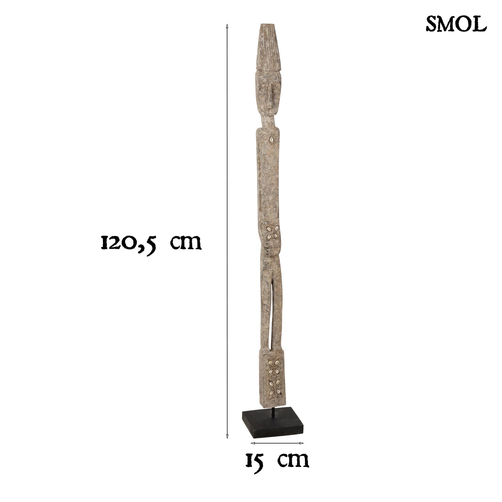 Szobor tartón - nagyméretű, fa, 120,5cm | KALI - smol.hu - méretekkel
