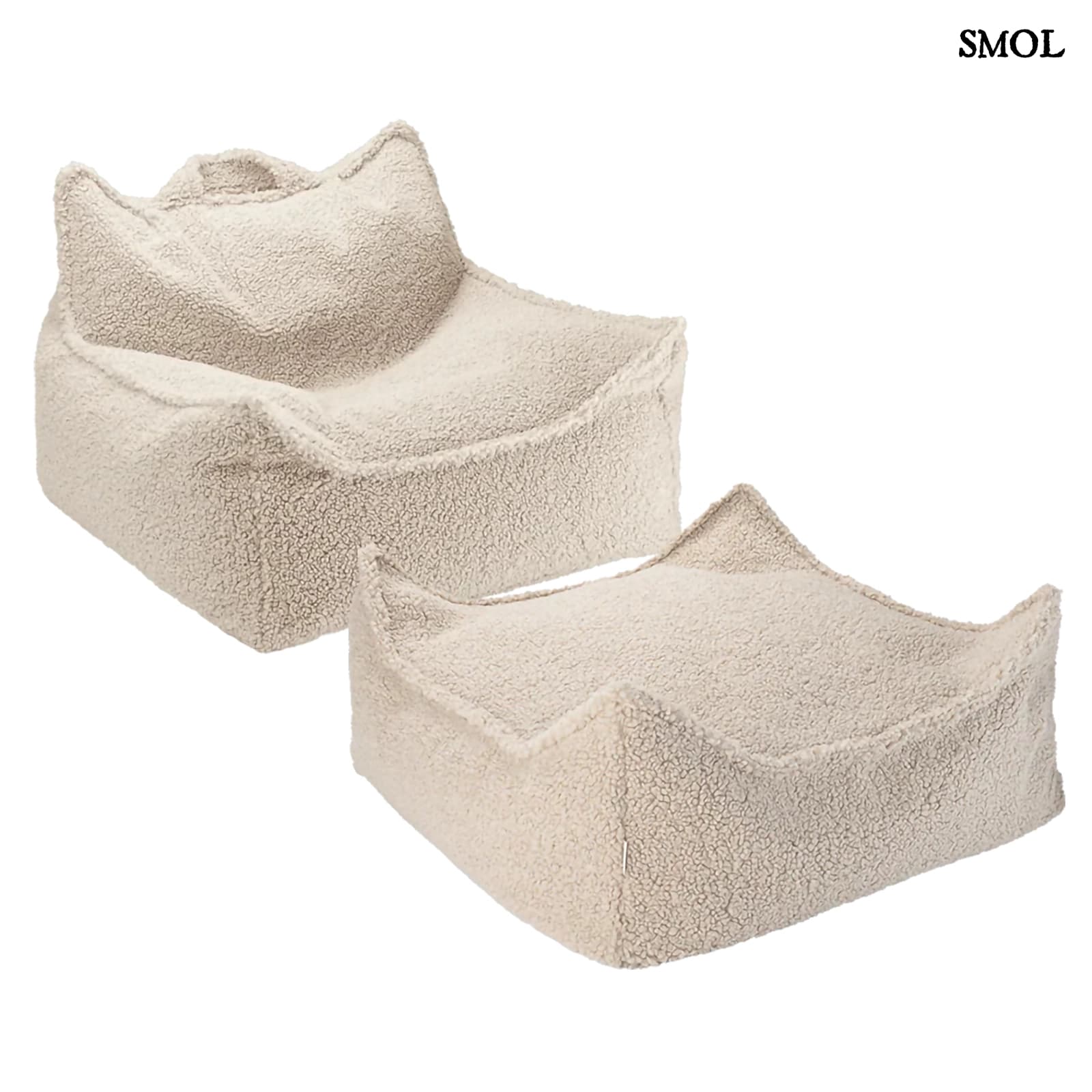 Szögletes Gyerek Babzsákfotel és Puff Szett | BISCUIT | SMOL - fehér háttérrel