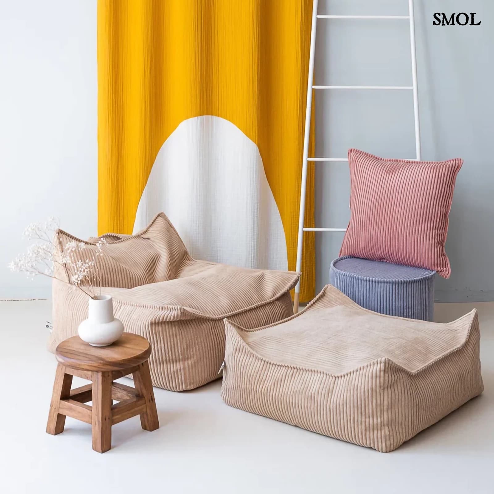 Szögletes Gyerek Babzsákfotel és Puff Szett | BROWN SUGAR | SMOL - nappaliban