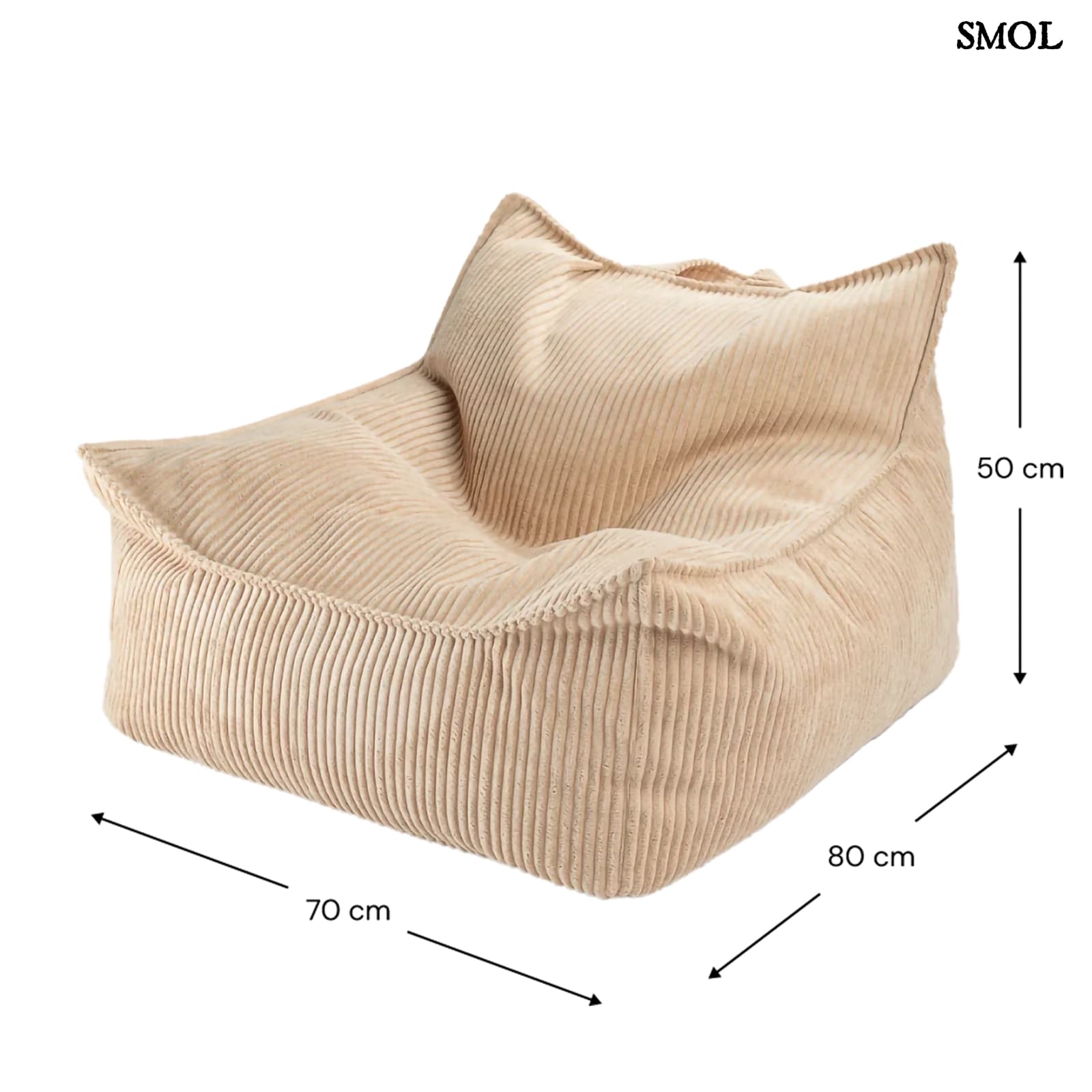 Szögletes Gyerek Babzsákfotel és Puff Szett | BROWN SUGAR | SMOL - babzsákfotel méretekkel