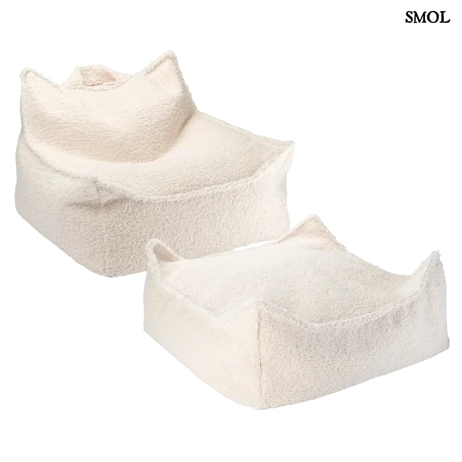 Szögletes Gyerek Babzsákfotel és Puff Szett | CREAM WHITE | SMOL - fehér háttérrel