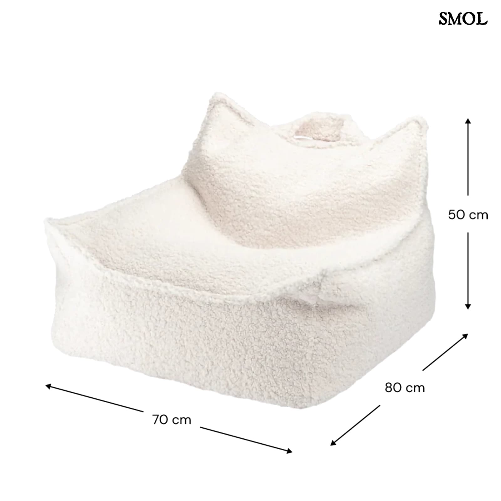 Szögletes Gyerek Babzsákfotel és Puff Szett | CREAM WHITE | SMOL - babzsákfotel méretekkel