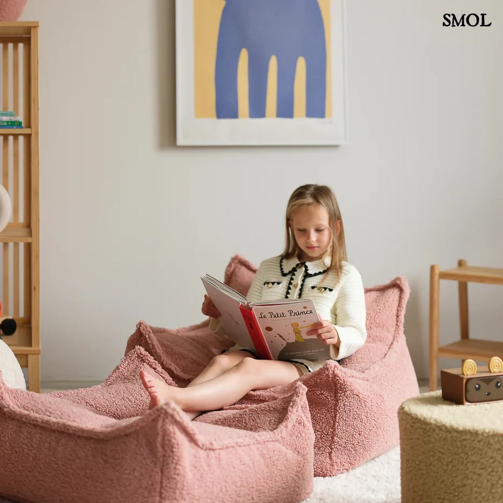 Szögletes Gyerek Babzsákfotel és Puff Szett | GUAVA | SMOL - olvasó gyerekkel