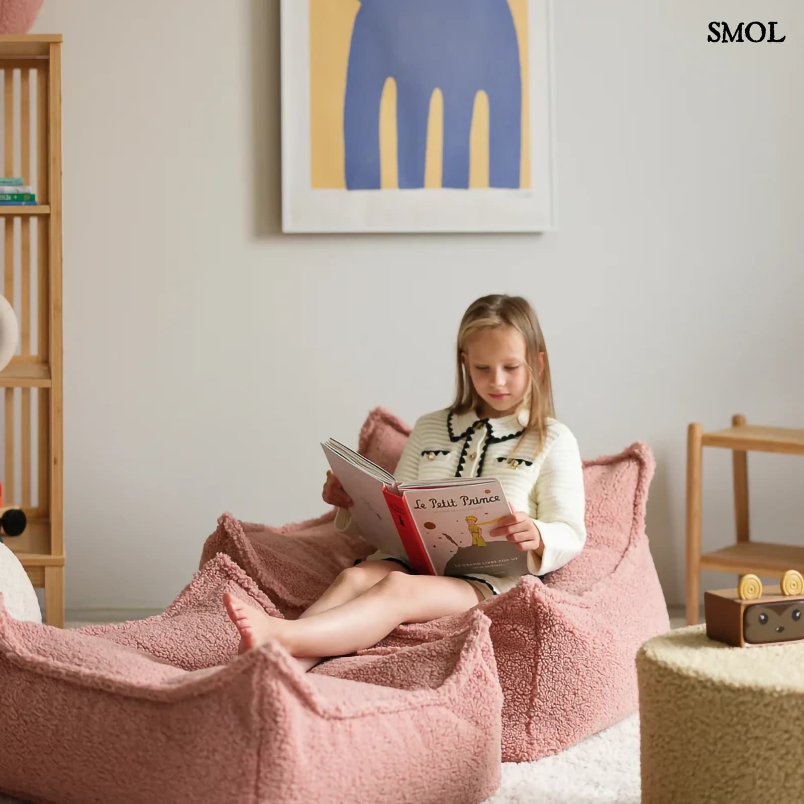 Szögletes Gyerek Babzsákfotel és Puff Szett | GUAVA | SMOL - olvasó gyerekkel