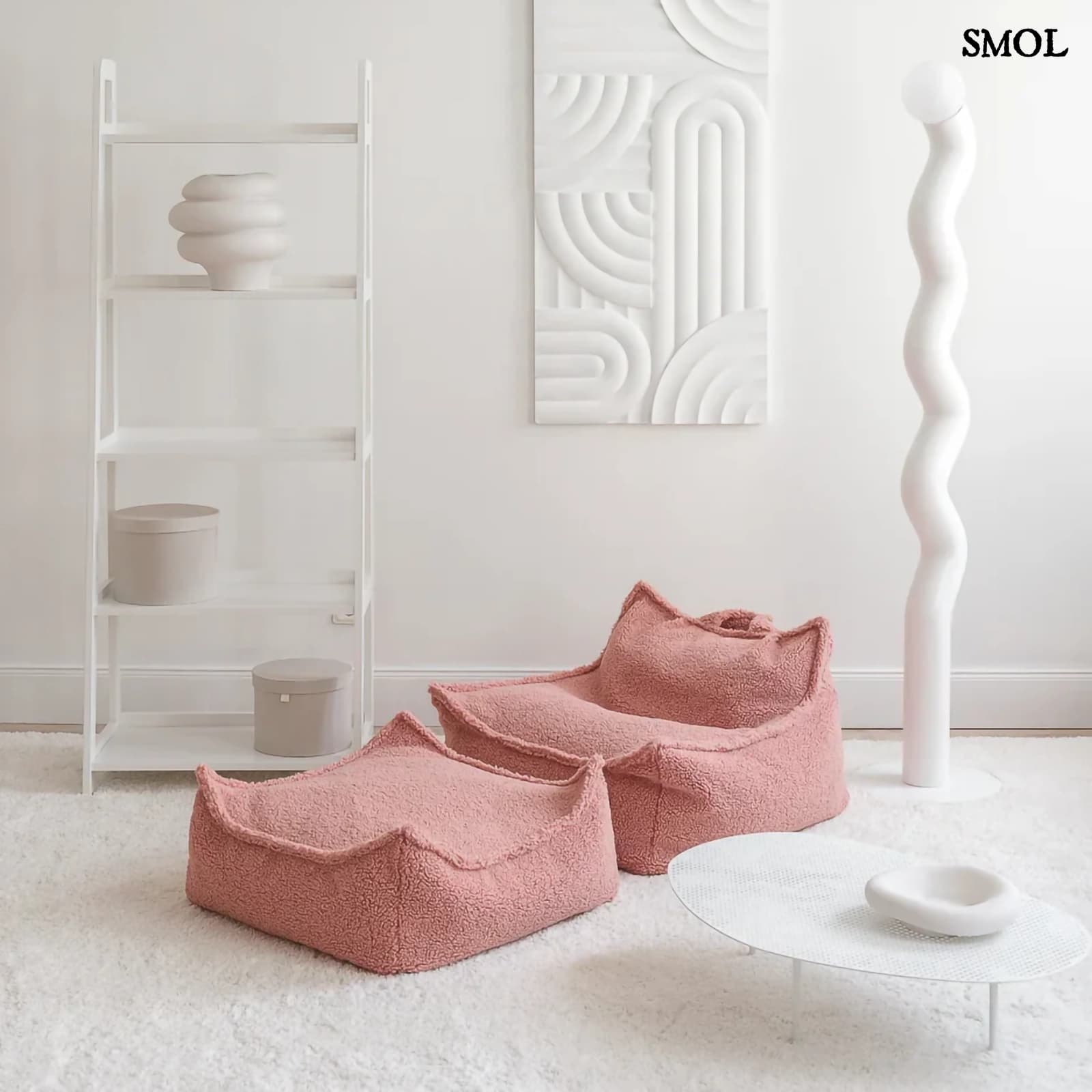 Szögletes Gyerek Babzsákfotel és Puff Szett | GUAVA | SMOL - fehér szobában