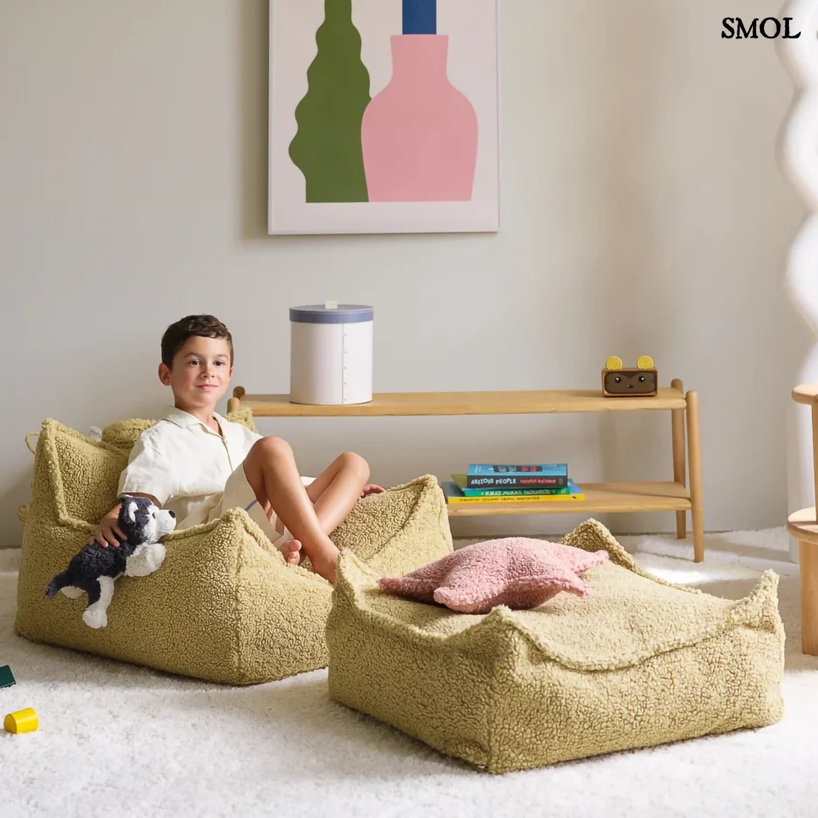 Szögletes Gyerek Babzsákfotel és Puff Szett | MATCHA | SMOL - gyerekkel