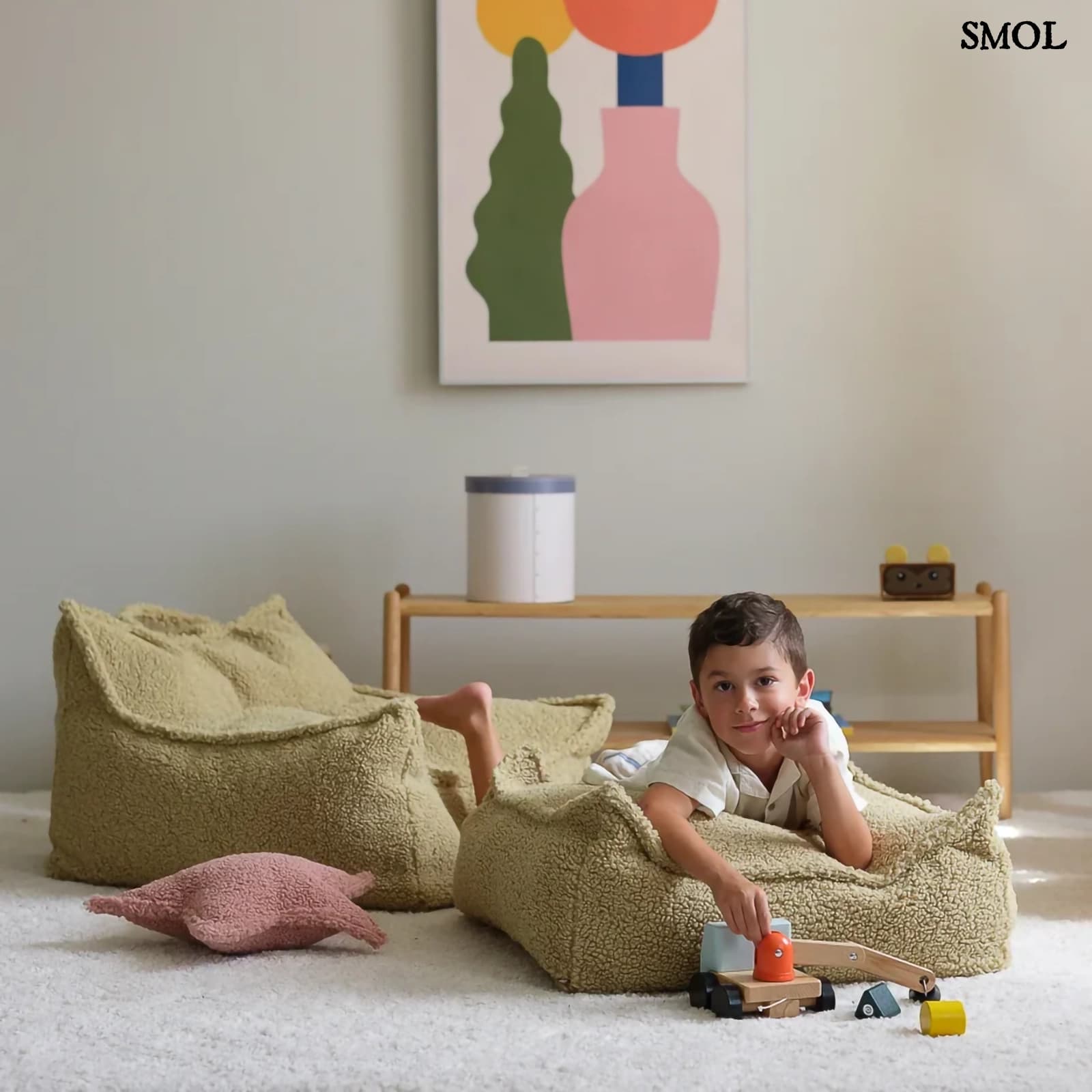 Szögletes Gyerek Babzsákfotel és Puff Szett | MATCHA | SMOL - hasaló gyerekkel