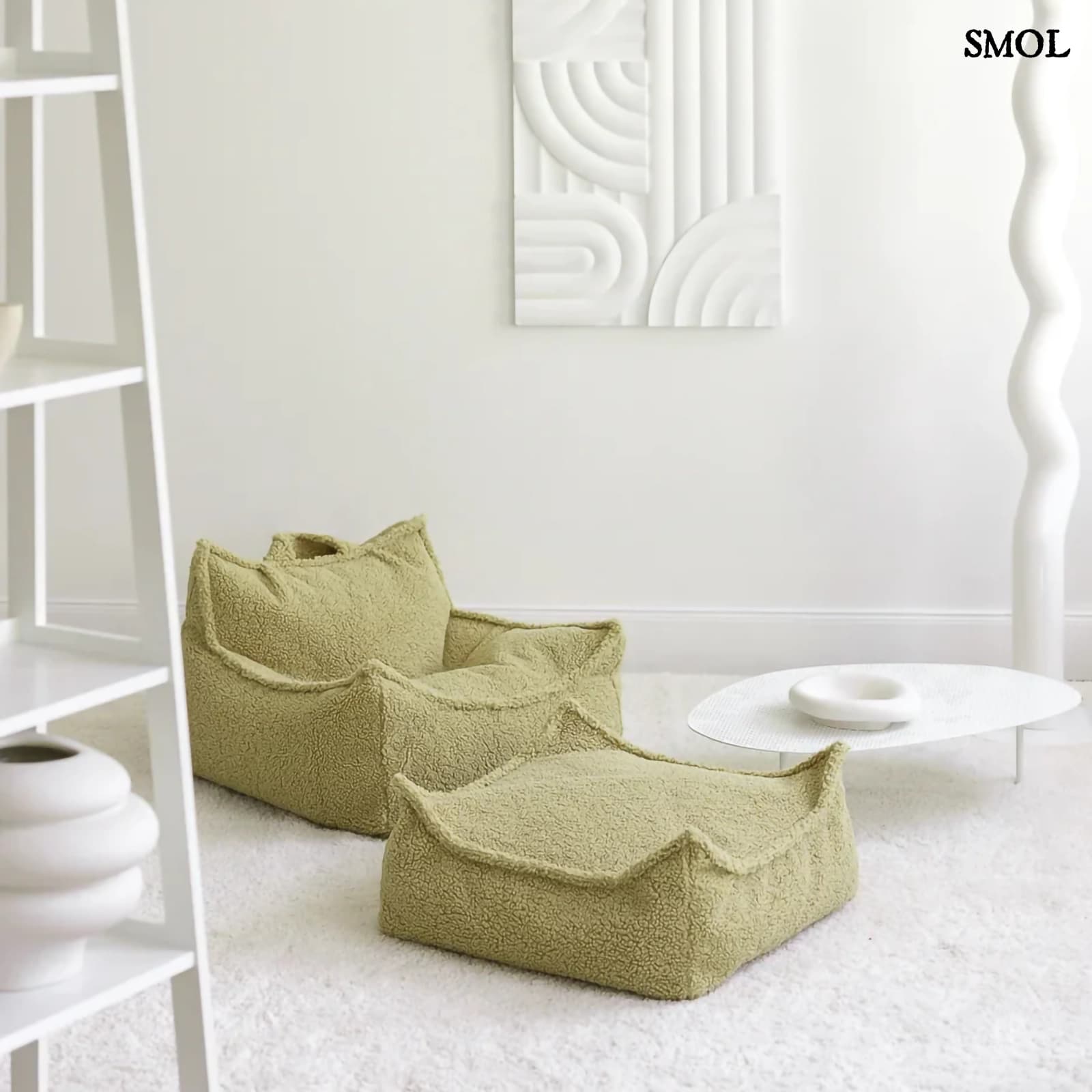 Szögletes Gyerek Babzsákfotel és Puff Szett | MATCHA | SMOL - fehér szobában
